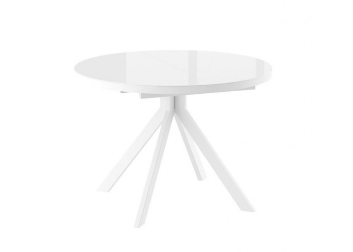 Стол круглый раздвижной со стеклом "RONDO-110"  (Белый оптивайт/Белый) 110(145),