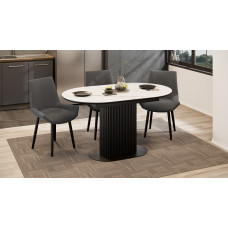 Стол обеденный раздвижной «Эридан» Тип 2 Черный муар, Керамика матовая белый мрамор Стол обеденный раздвижной «Эридан» Тип 2 Черный муар, Керамика матовая белый мрамор