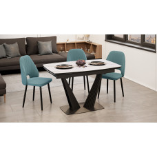 Стол раздвижной «Трэвис» Тип 1 Черный муар, Керамика матовая белый мрамор Стол раздвижной «Трэвис» Тип 1 Черный муар, Керамика матовая белый мрамор