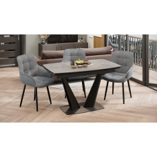 Стол раздвижной «Трэвис» Тип 1 Черный муар, Керамика матовая серый мрамор Стол раздвижной «Трэвис» Тип 1 Черный муар, Керамика матовая серый мрамор