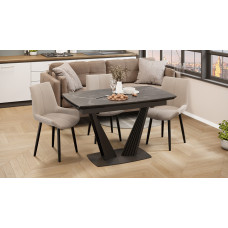 Стол раздвижной «Трэвис» Тип 1 Черный муар, Керамика матовая черный мрамор Стол раздвижной «Трэвис» Тип 1 Черный муар, Керамика матовая черный мрамор