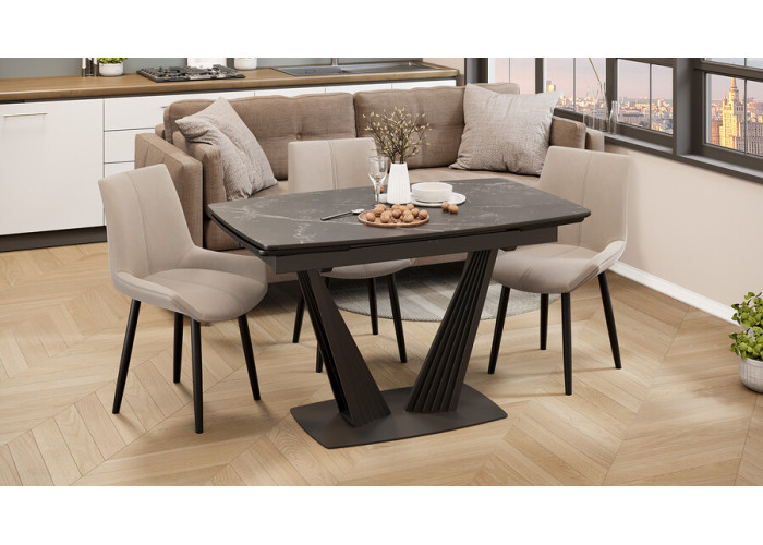 Стол раздвижной «Трэвис» Тип 1 Черный муар, Керамика матовая черный мрамор