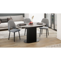 Стол обеденный раздвижной «Эридан» Тип 2 Черный муар, Керамика матовая серый мрамор