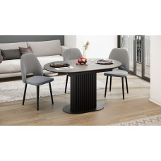 Стол обеденный раздвижной «Эридан» Тип 2 Черный муар, Керамика матовая серый мрамор Стол обеденный раздвижной «Эридан» Тип 2 Черный муар, Керамика матовая серый мрамор