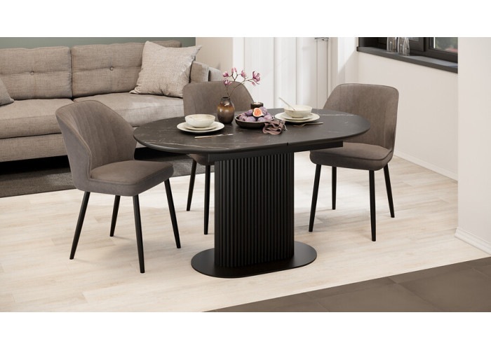 Стол обеденный раздвижной «Эридан» Тип 2 Черный муар, Керамика матовая черный мрамор